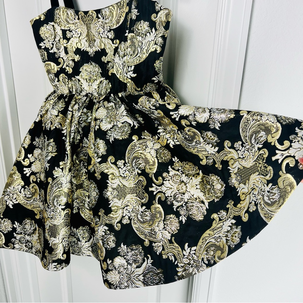 Alice + Olivia Fay Jacquard Corset Metallic Mini Dress Black Gold Silver 4 Small - Picture 11 of 14
